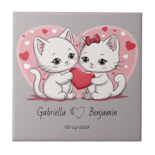 Schattigee Cartoon Kat Liefhebbers Hart Valentijn' Tegeltje