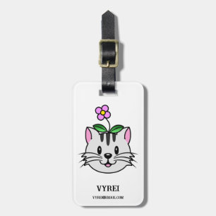 Schattigee Cartoon Kat met een Bloem op Zijn Hoofd Bagagelabel