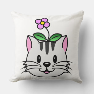 Schattigee Cartoon Kat met een Bloem op Zijn Hoofd Kussen