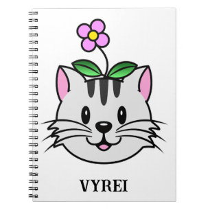 Schattigee Cartoon Kat met een Bloem op Zijn Hoofd Notitieboek