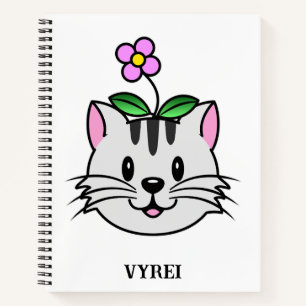 Schattigee Cartoon Kat met een Bloem op Zijn Hoofd Notitieboek