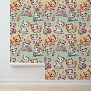 Schattigee Cartoon Katten Behang – Kawaii Kattenpa