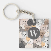 Schattigee Cartoon Katten Monogram Sleutelhanger (Voorkant)