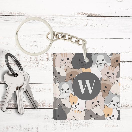 Schattigee Cartoon Katten Monogram Sleutelhanger