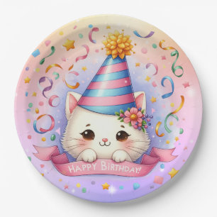 Schattigee Cartoon Kawaii Kitty Cat Happy Birthday Papieren Bordje