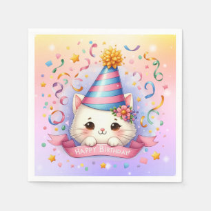 Schattigee Cartoon Kawaii Kitty Cat Happy Birthday Servet