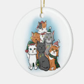 Schattigee Cartoon Kerst Kat Stapel Keramisch Ornament (Links)