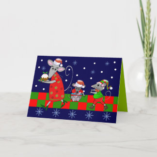 Schattigee Cartoon Kerstkaart met Muizen Feestdagen Kaart