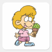 Schattigee Cartoon Kind Eten Ice Cream Cone Vierkante Sticker (Voorkant)