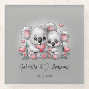 Schattigee Cartoon Koala Lovers Hearts Valentijn's Glazen Onderzetter