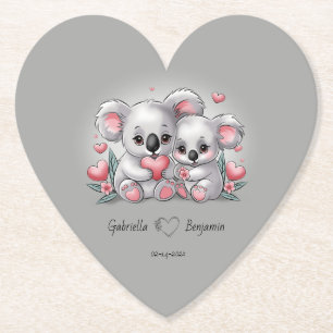 Schattigee Cartoon Koala Lovers Hearts Valentijn's Kartonnen Onderzetters