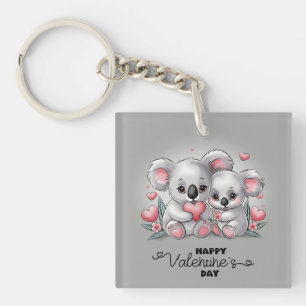 Schattigee Cartoon Koala Lovers Hearts Valentijn's Sleutelhanger