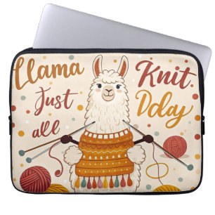 Schattigee Cartoon lama met een gebreide sjaal Laptop Sleeve