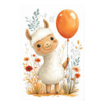 Schattigee Cartoon Llama Holding Oranje ballon Pos