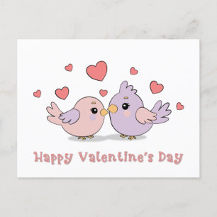Schattigee Cartoon Lovebirds and Hearts Valentijn' Briefkaart