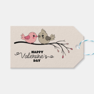 Schattigee Cartoon Lovebirds op tak Valentijn's Da Cadeaulabel