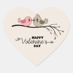 Schattigee Cartoon Lovebirds op tak Valentijn's Da Hart Sticker