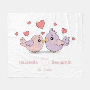 Schattigee Cartoon Lovebirds Pink Heart Valentijn’ Fleece Deken