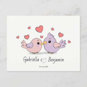 Schattigee Cartoon Lovebirds Pink Hearts Valentijn Briefkaart