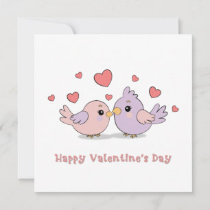 Schattigee Cartoon Lovebirds pink Hearts Valentijn Feestdagenkaart