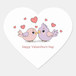 Schattigee Cartoon Lovebirds Pink Hearts Valentijn Hart Sticker
