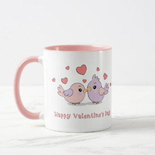 Schattigee Cartoon Lovebirds Pink Hearts Valentijn Mok
