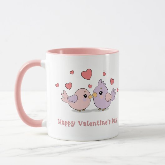 Schattigee Cartoon Lovebirds Pink Hearts Valentijn Mok (Links)