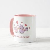 Schattigee Cartoon Lovebirds Pink Hearts Valentijn Mok (Voorkant links)