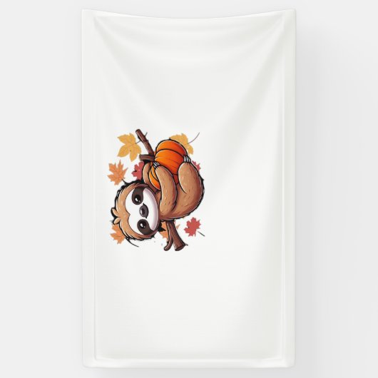 Schattigee Cartoon Luiaard met pompoen - Herfstsei Spandoek (Verticaal)