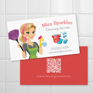 Schattigee Cartoon Maid House Cleaning Service QR- Visitekaartje