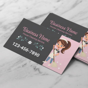 Schattigee Cartoon Maid House Cleaning Service Roz Visitekaartje