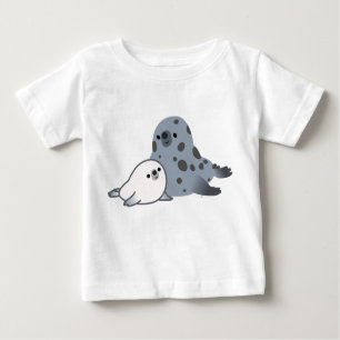 Schattigee Cartoon Moeder Seal En Pup Baby T-shirt