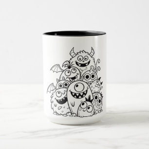 Schattigee cartoon Monster Tekens Illustratie voor Mok