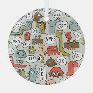 Schattigee Cartoon Monsters: Naadloze Achtergrond Glas Ornament