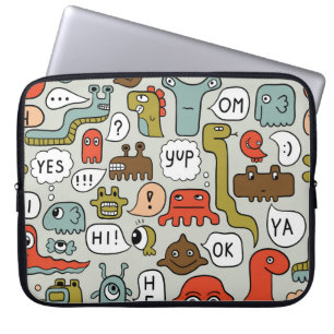 Schattigee Cartoon Monsters: Naadloze Achtergrond Laptop Sleeve