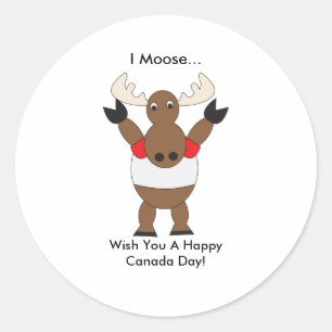 Schattigee Cartoon Moose Canada Day Funny Ronde Sticker