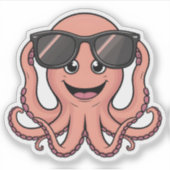 Schattigee Cartoon Octopus Fun met zonnebril Sticker (Voorkant)