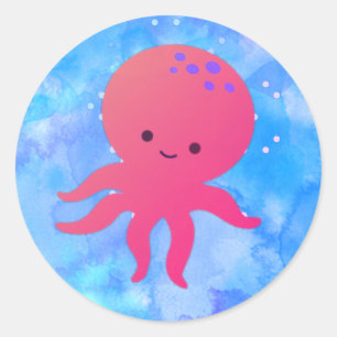 Schattigee Cartoon octopus in blauwe oceaan Waterv Ronde Sticker