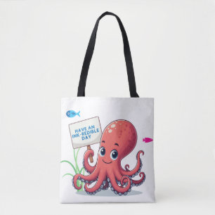 Schattigee, cartoon octopus met vis draagtas