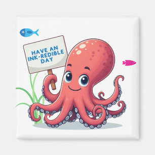 Schattigee, cartoon octopus met vis magneet