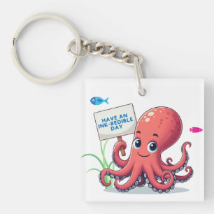 Schattigee, cartoon octopus met vis sleutelhanger