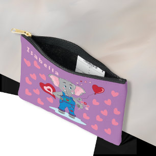 Schattigee Cartoon Olifant en Harten Kind Paarse P Etui