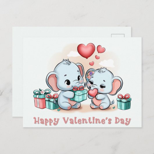 Schattigee Cartoon Olifant Lover Hart Valentijnsda Briefkaart (Voorkant / Achterkant)