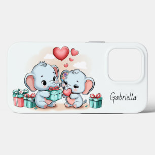 Schattigee Cartoon Olifant Lover Hart Valentijnsda iPhone 13 Pro Hoesje