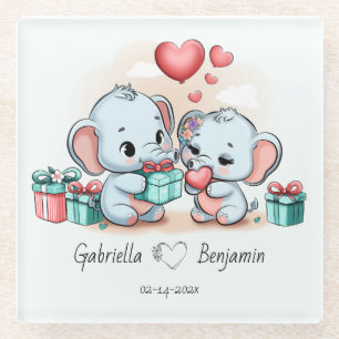 Schattigee Cartoon Olifant Lover Hart Valentijnsda Glazen Onderzetter