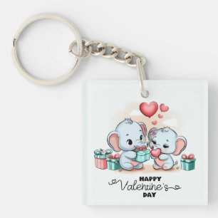Schattigee Cartoon Olifant Lover Hart Valentijnsda Sleutelhanger