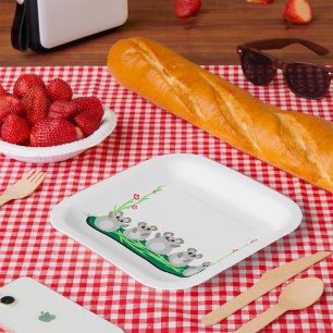 Schattigee Cartoon op gras met bloemen Papieren Bordje