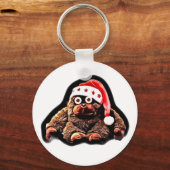Schattigee cartoon op Santa Hat Sleutelhanger (Voorkant)