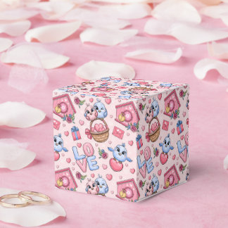 Schattigee cartoon paar vogels, harten, vogelhuisj bedankdoosjes