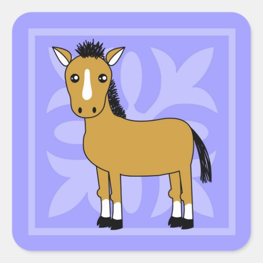 Schattigee Cartoon Paard achtergrond Vierkante Sticker (Voorkant)